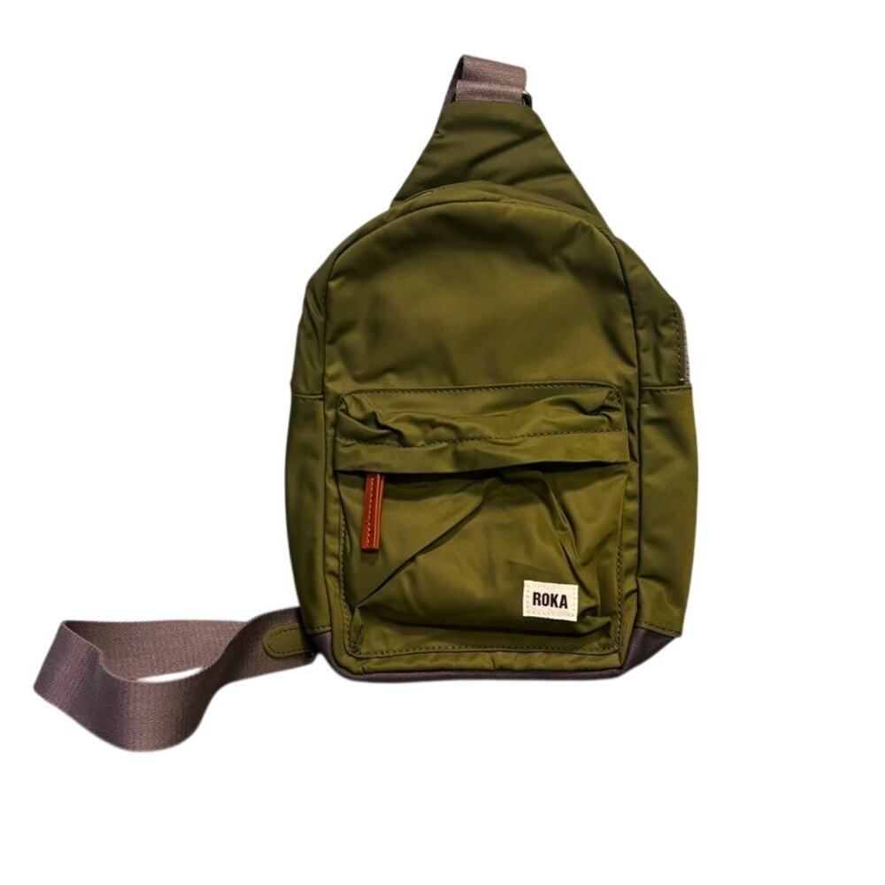 ROKA London Willesden B Recycled Nylon Sling Crossbody Bag Olive Avocado NWT